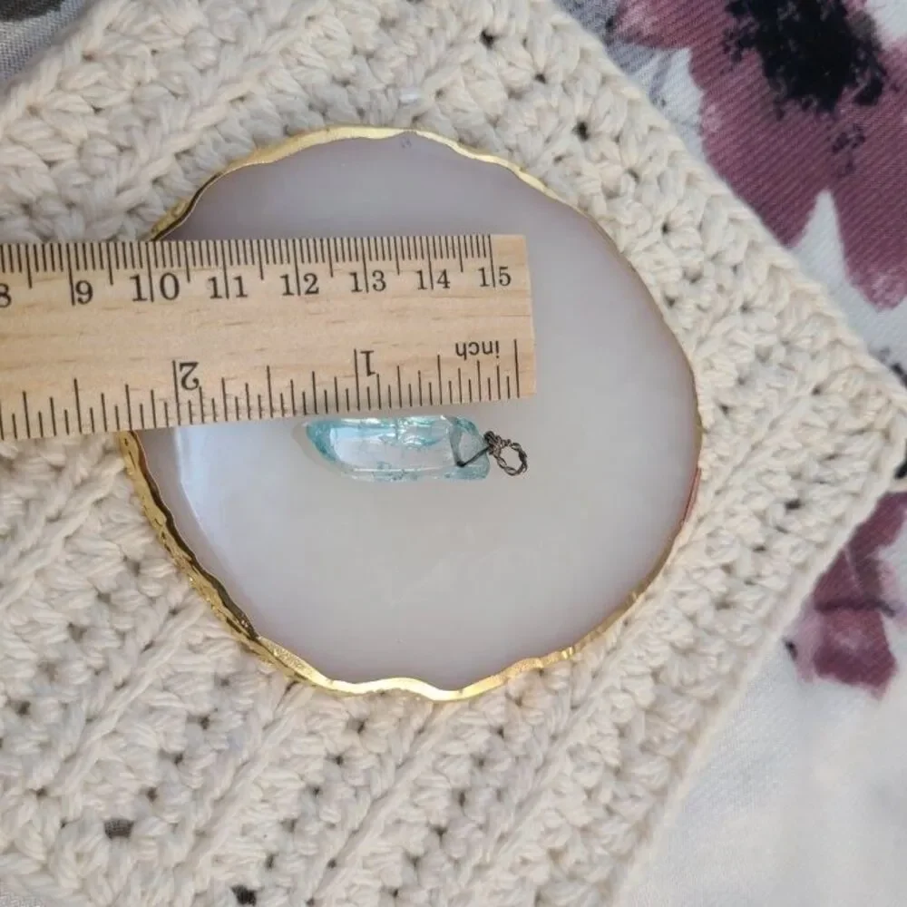 Light Blue Sea Glass Pendant Necklace Handmade Beach Boho Wire Wrapped Jewelry